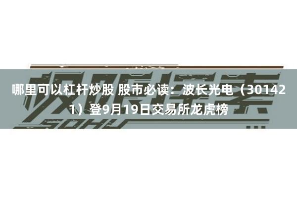 哪里可以杠杆炒股 股市必读:波长光电(301421)登9月19日交易所龙虎榜